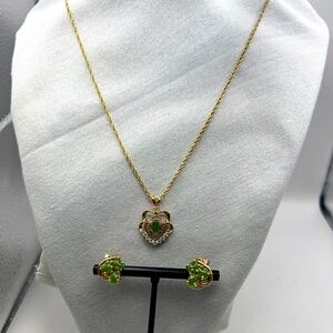 Joseph Cleary JC Green Chalcedony gemstones and CZ diamonds necklace and earring